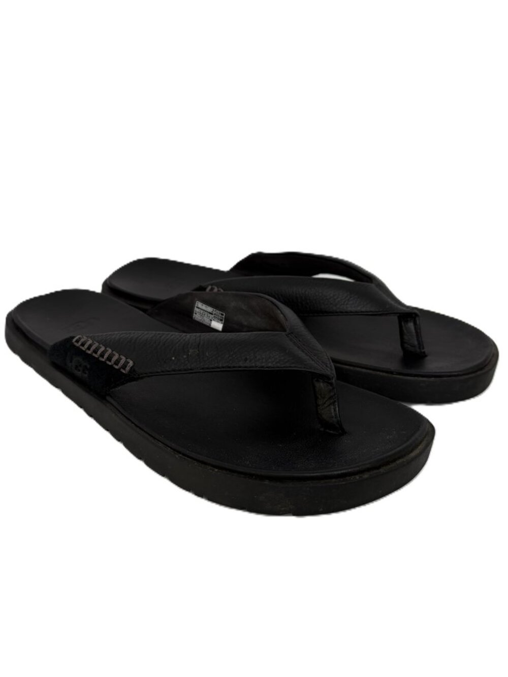 UGG Seaside II Flip Flops Black Leather Sandals Men's Size 12 Comfort Thong